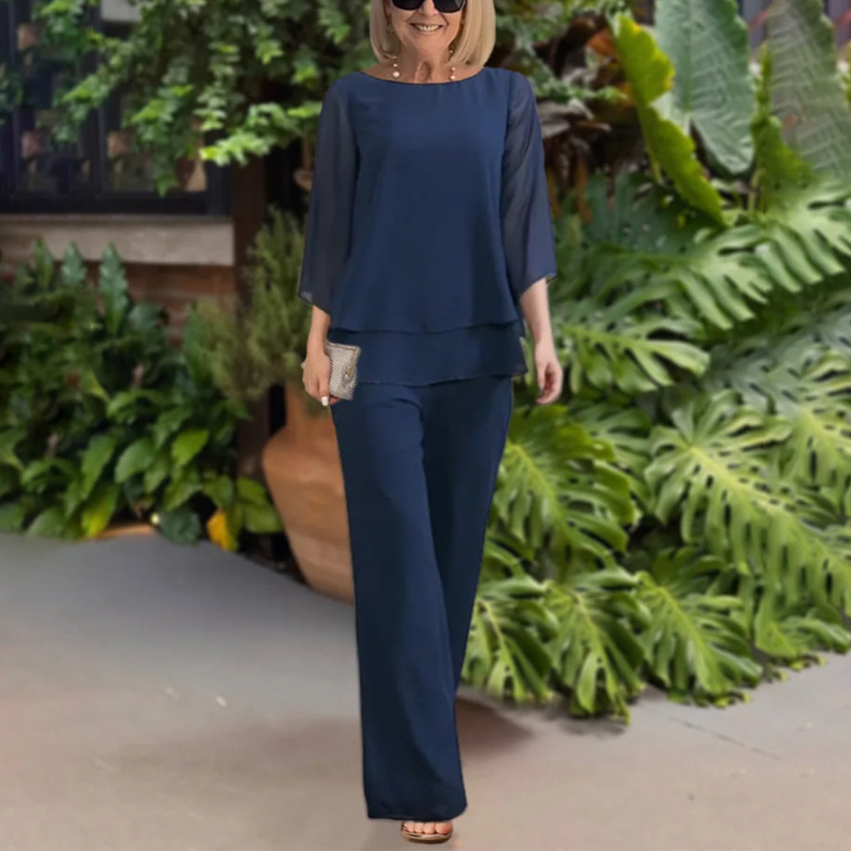 Classy 3/4 Sleeve Plain Two Piece Set