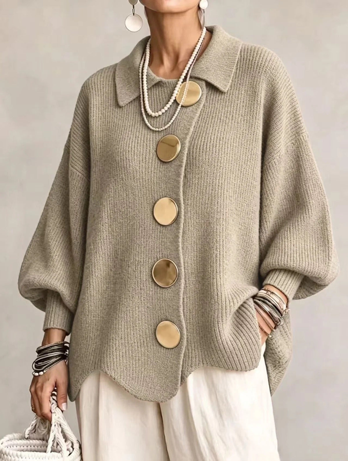 Corina - Collared Button Cardigan Oversized