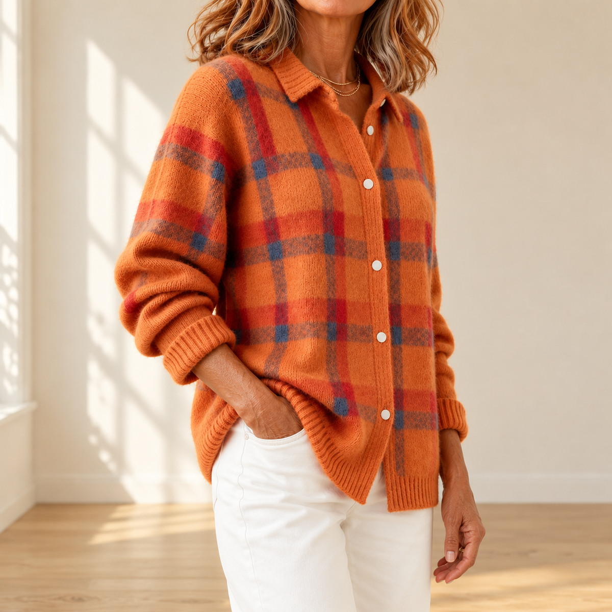 Olifo | Plaid Knit Cardigan