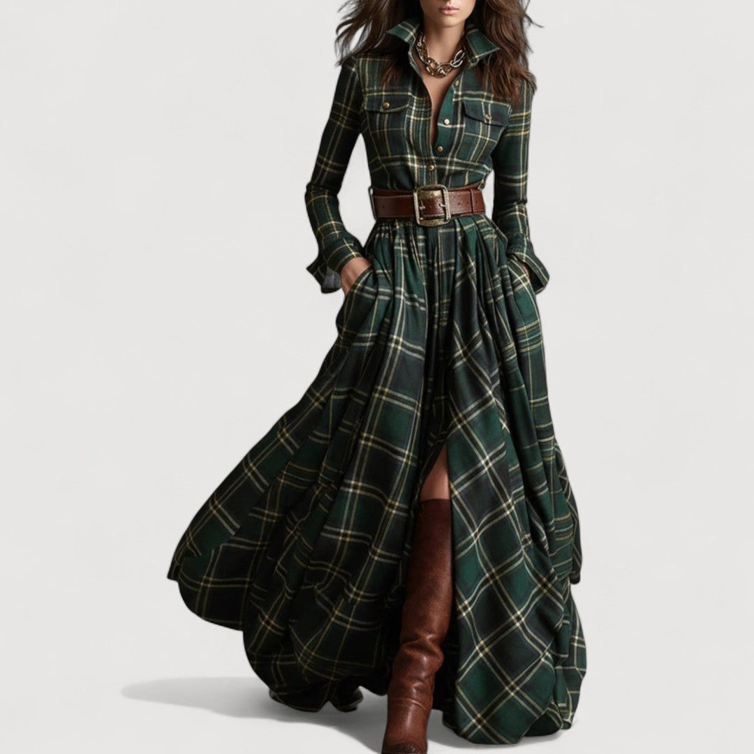 MIRELINE – PLAID MAXI DRESS