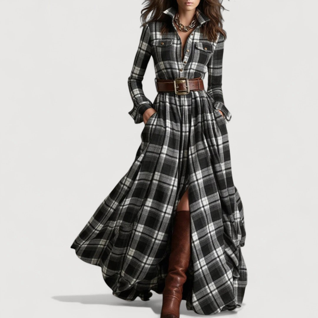 MIRELINE – PLAID MAXI DRESS