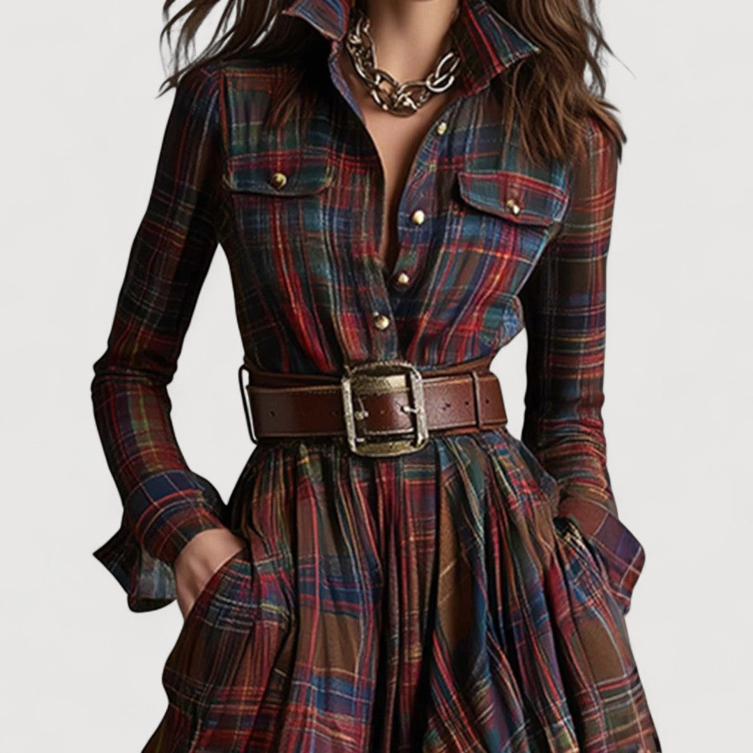 MIRELINE – PLAID MAXI DRESS