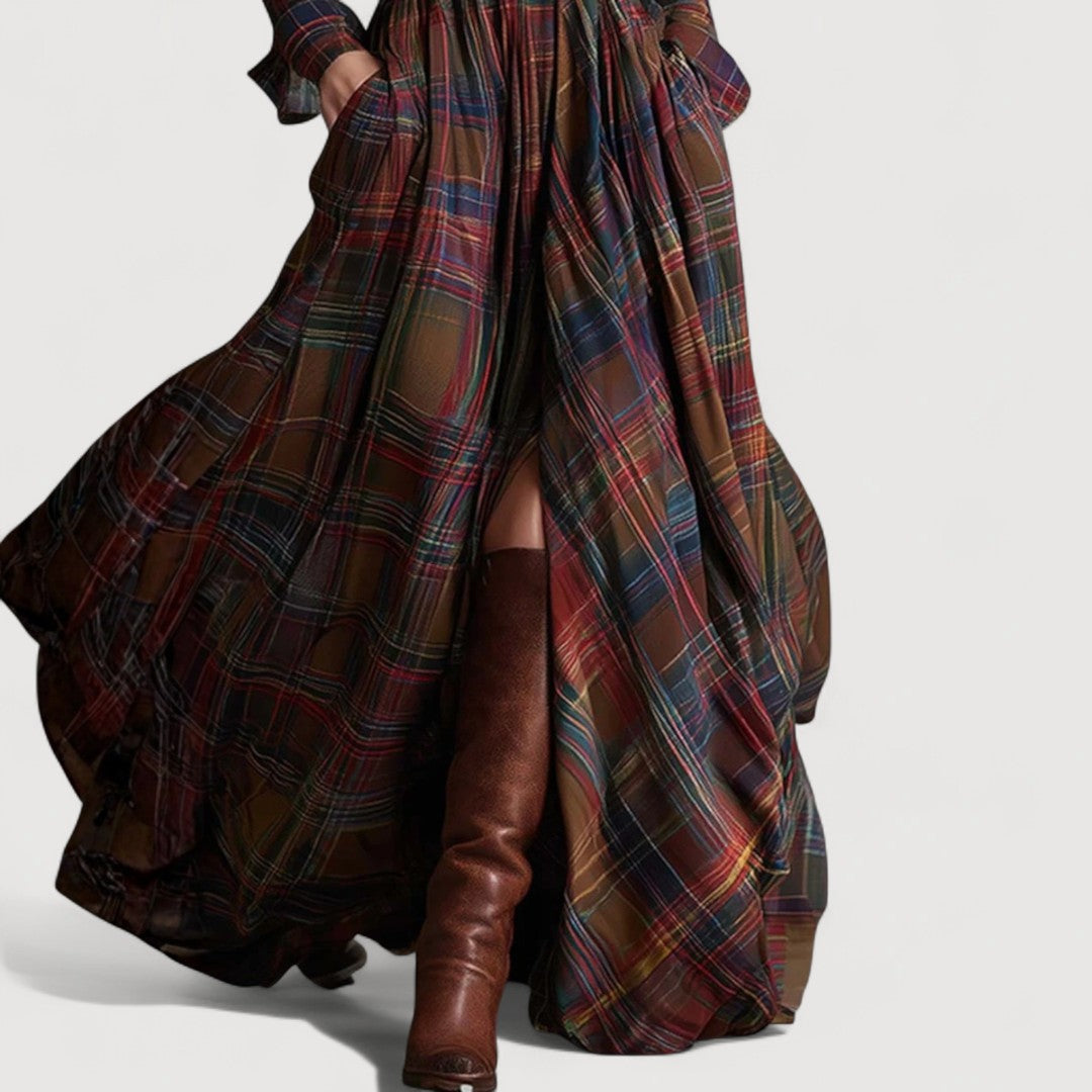 MIRELINE – PLAID MAXI DRESS