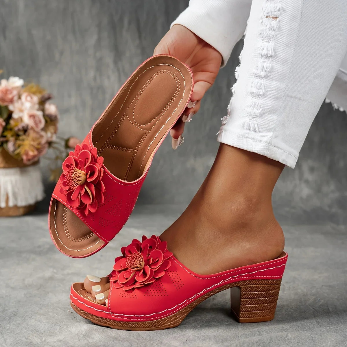 Delfina Floral Block Heel