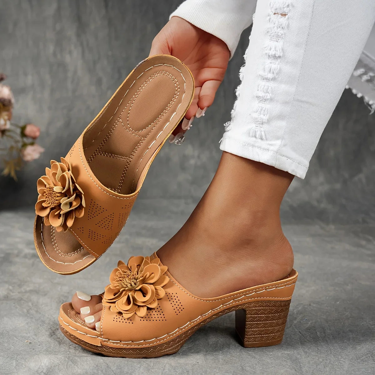 Delfina Floral Block Heel