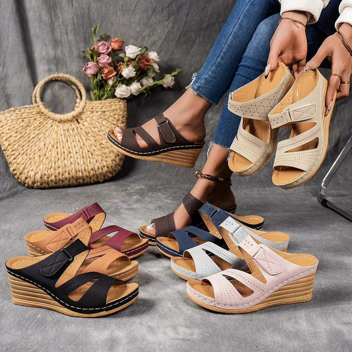 Sandra Leather Wedge Sandal