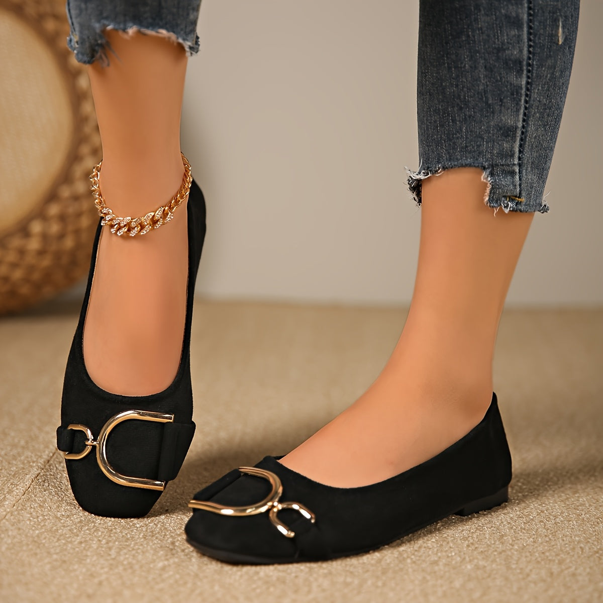 Iris™ | Square-Toe Buckle Ballet Flats