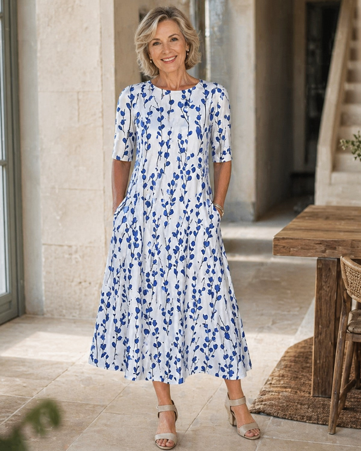 Oryna | Floral Midi Dress with Pockets