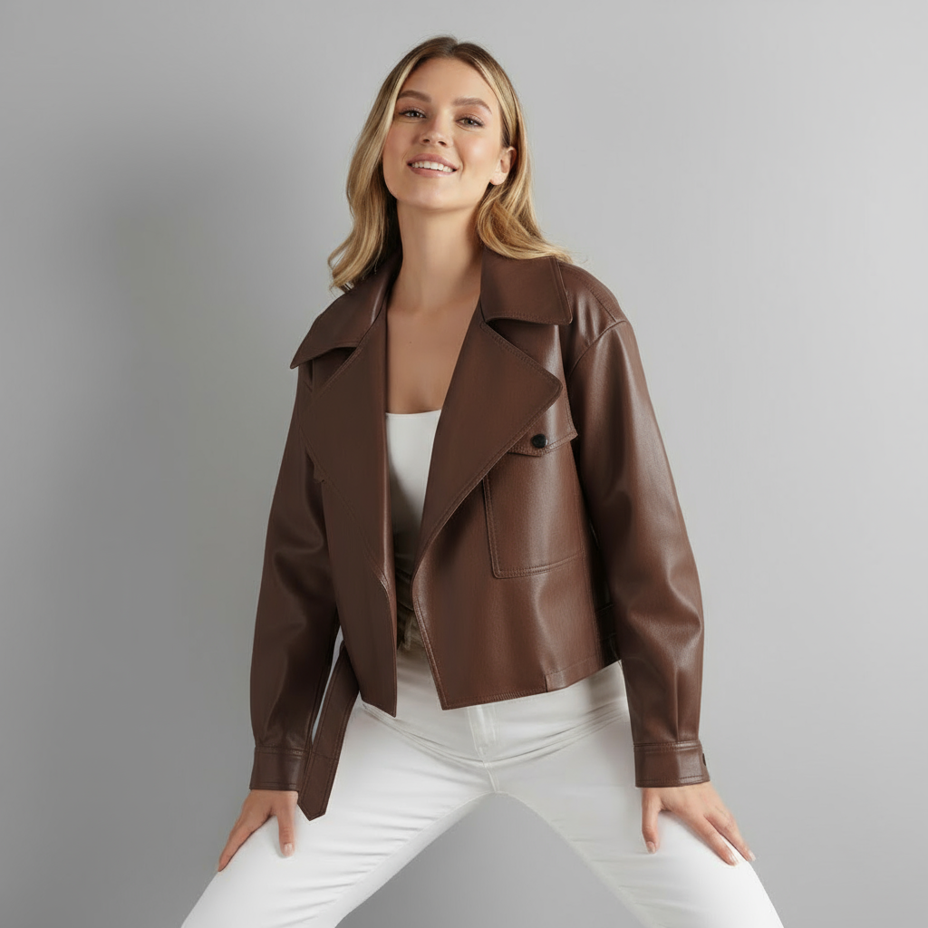 Canella Cropped Leather Trench Jacket