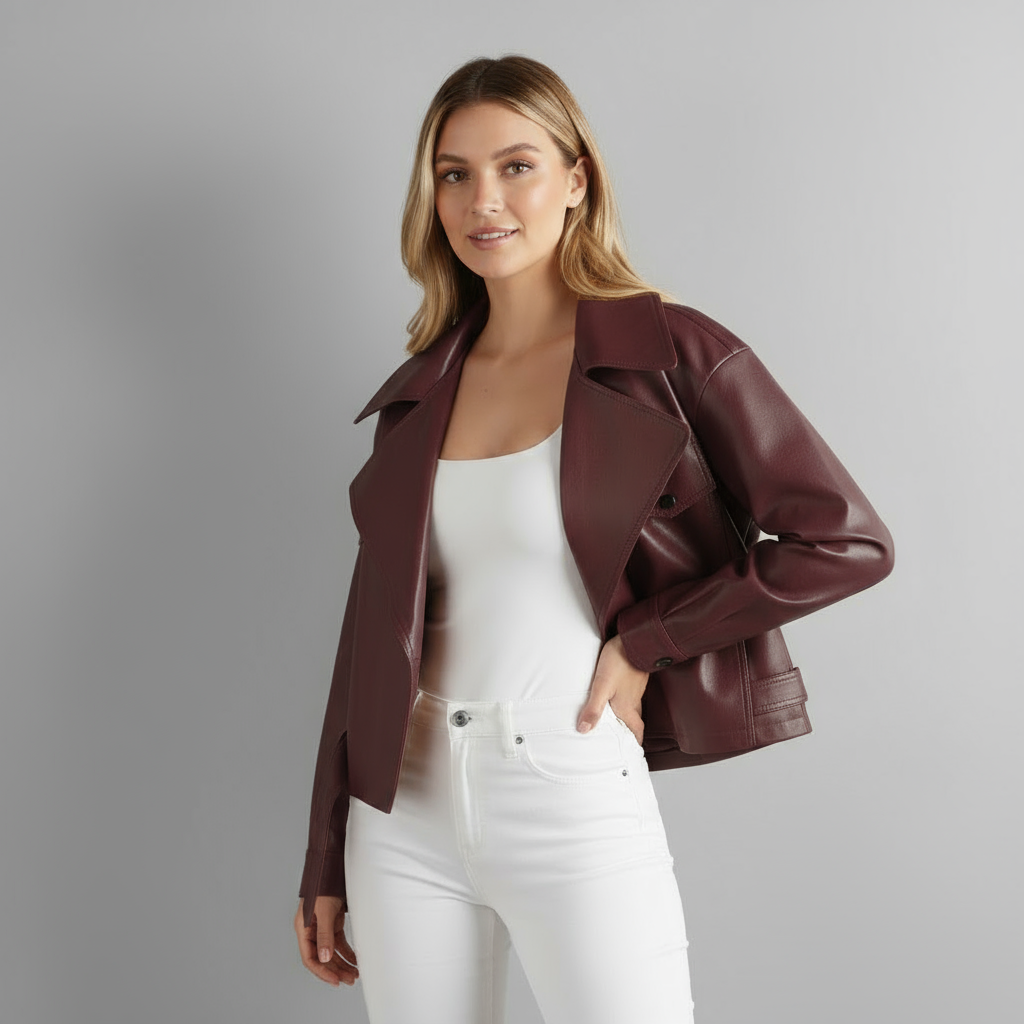Canella Cropped Leather Trench Jacket