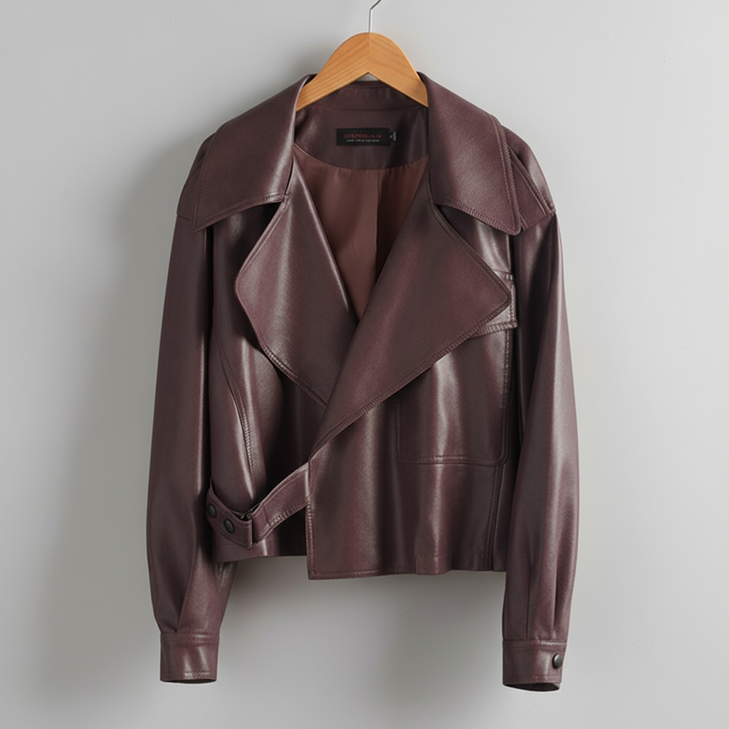 Canella Cropped Leather Trench Jacket