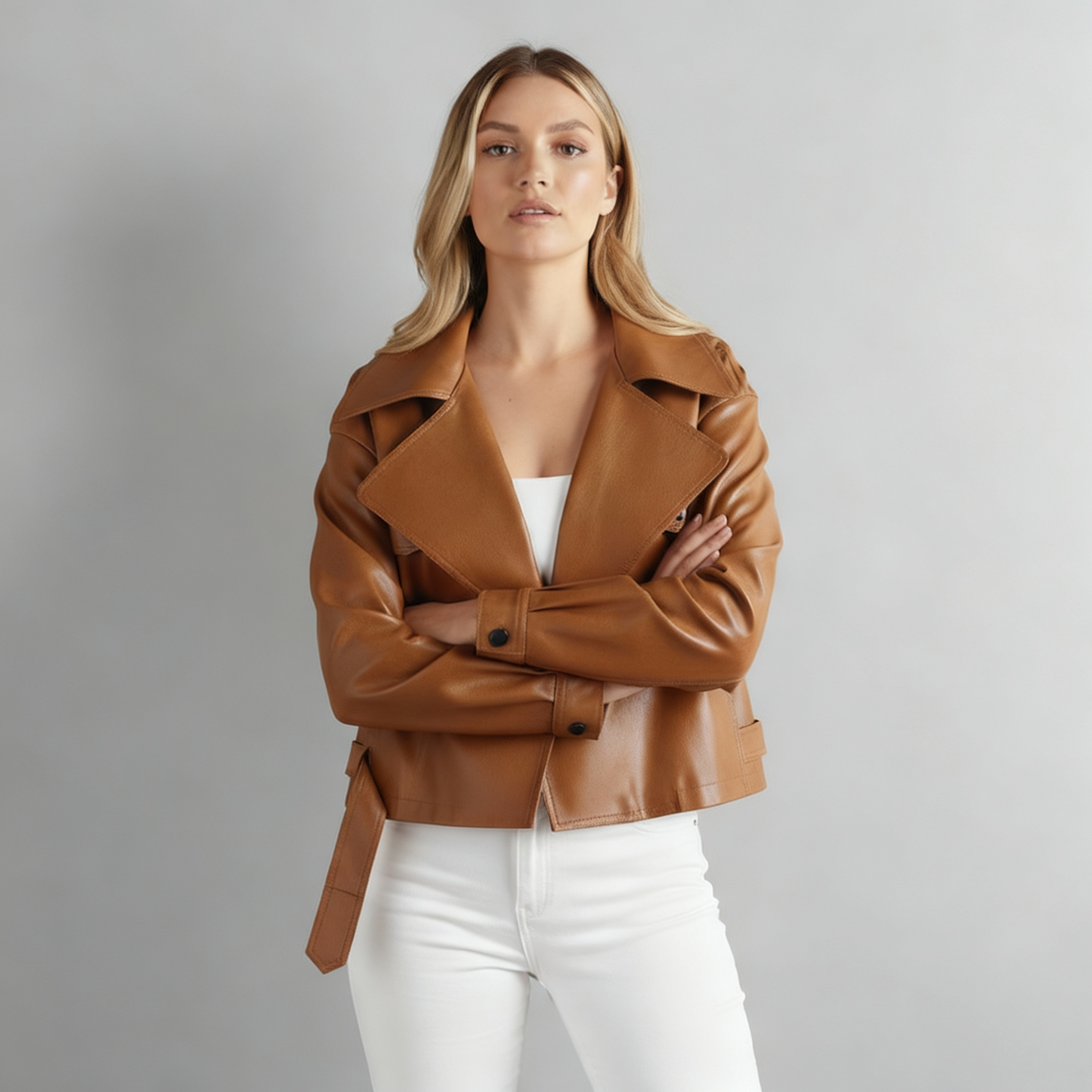 Canella Cropped Leather Trench Jacket