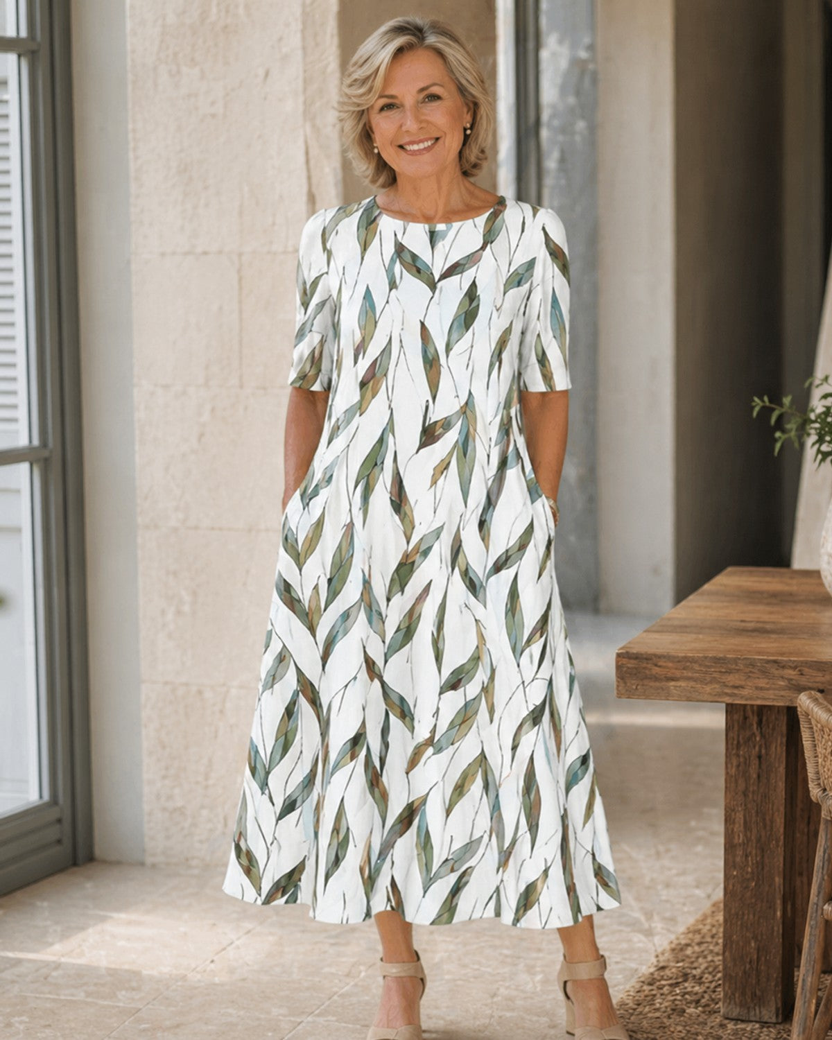 Oryna | Floral Midi Dress with Pockets