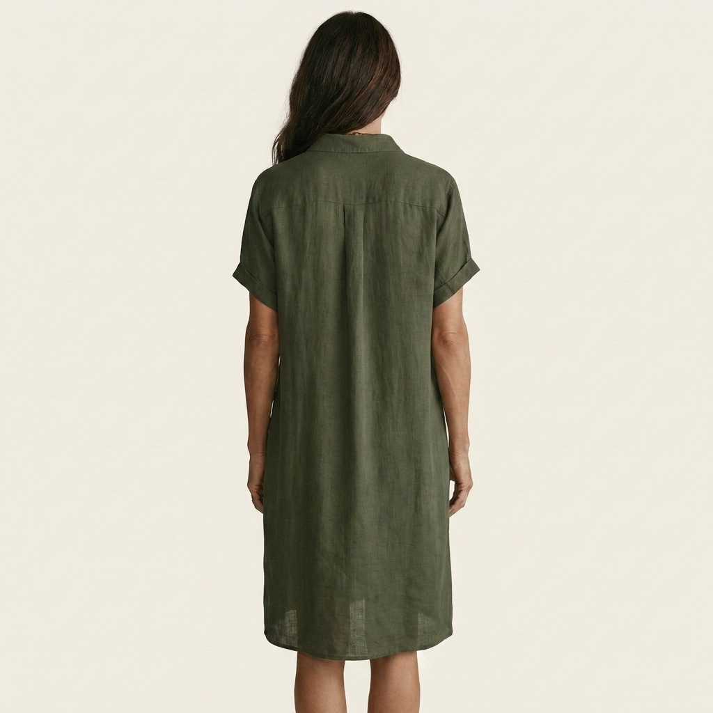 Nidalie | Cotton-Linen Midi Shirt Dress with Rolled Cuffs