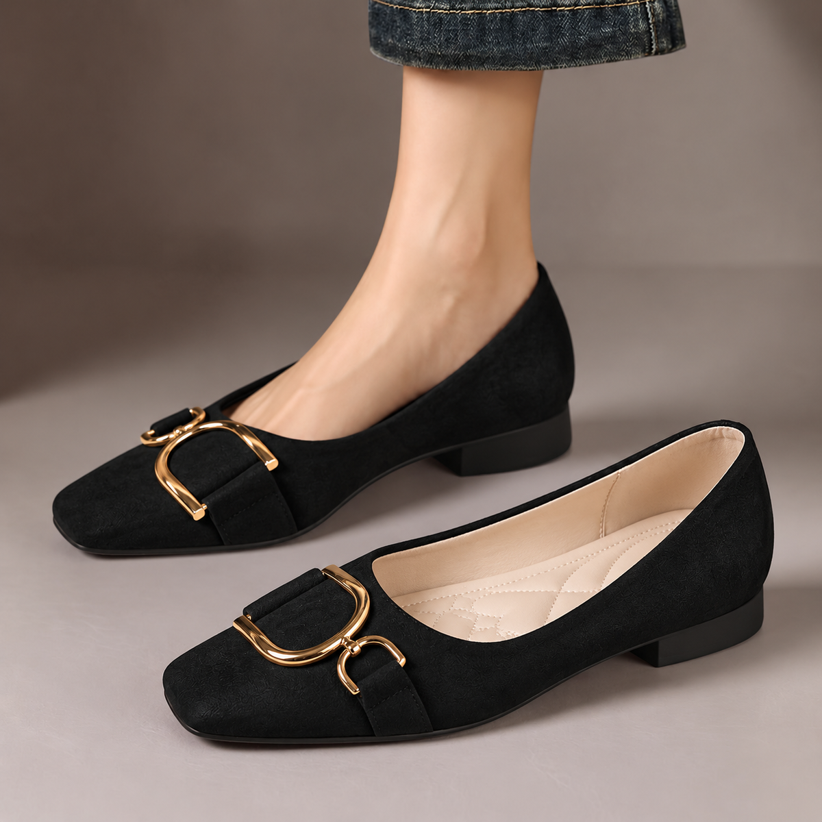 Iris™ | Square-Toe Buckle Ballet Flats