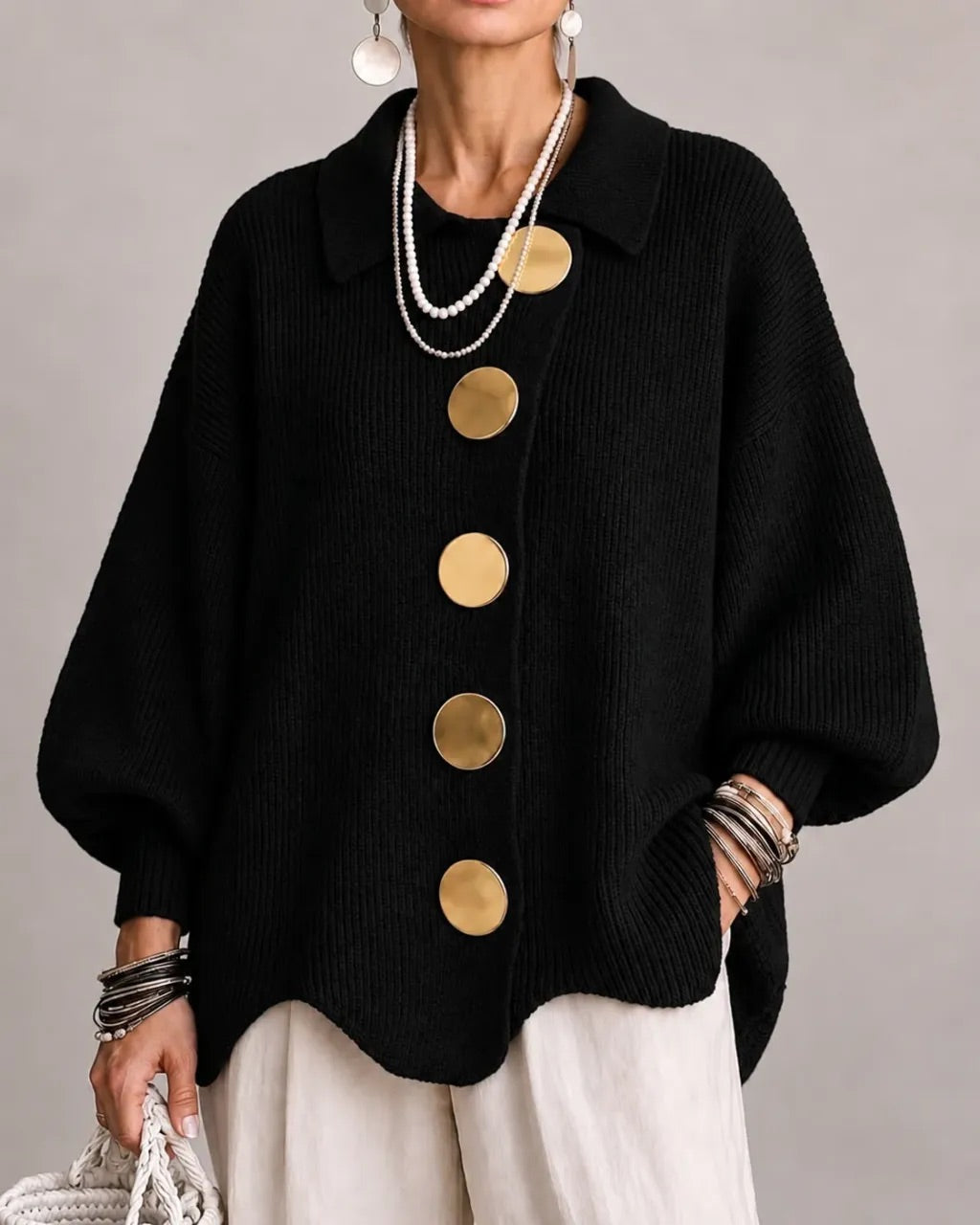 Corina - Collared Button Cardigan Oversized