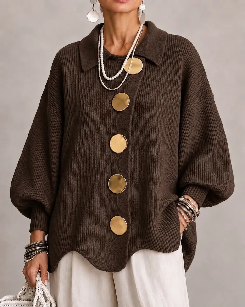 Corina - Collared Button Cardigan Oversized