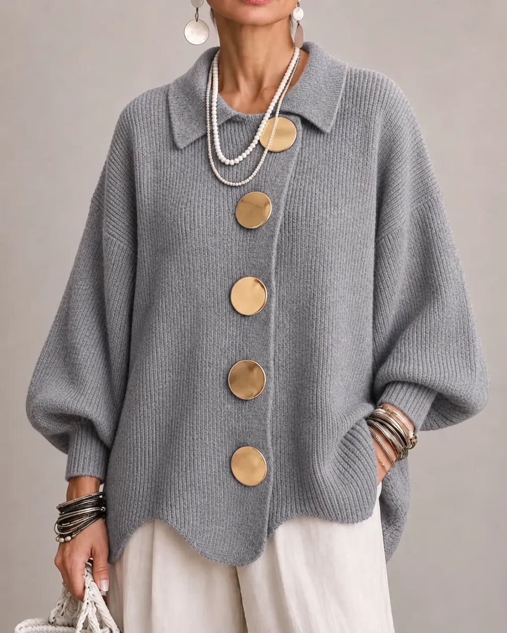 Corina - Collared Button Cardigan Oversized