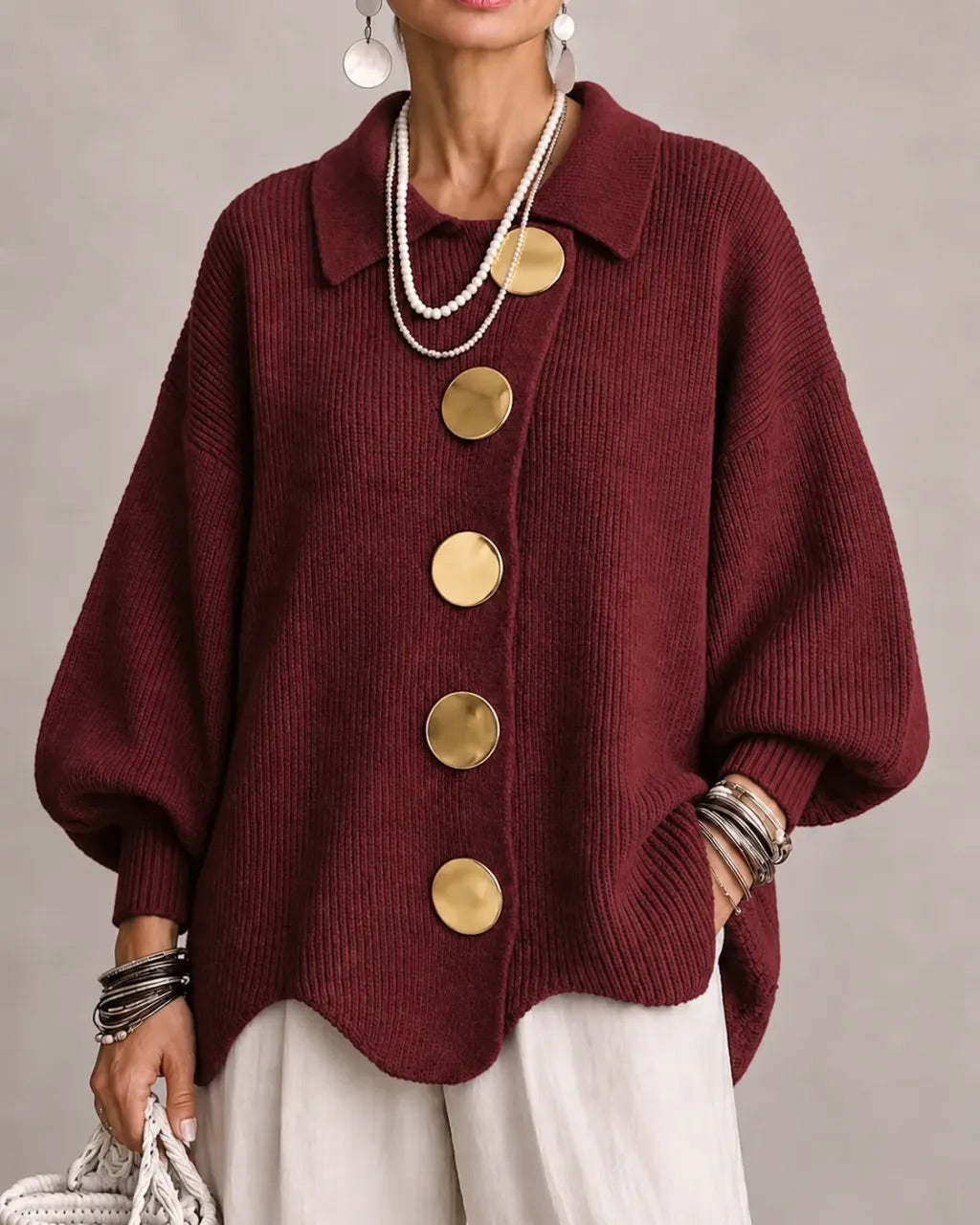 Corina - Collared Button Cardigan Oversized