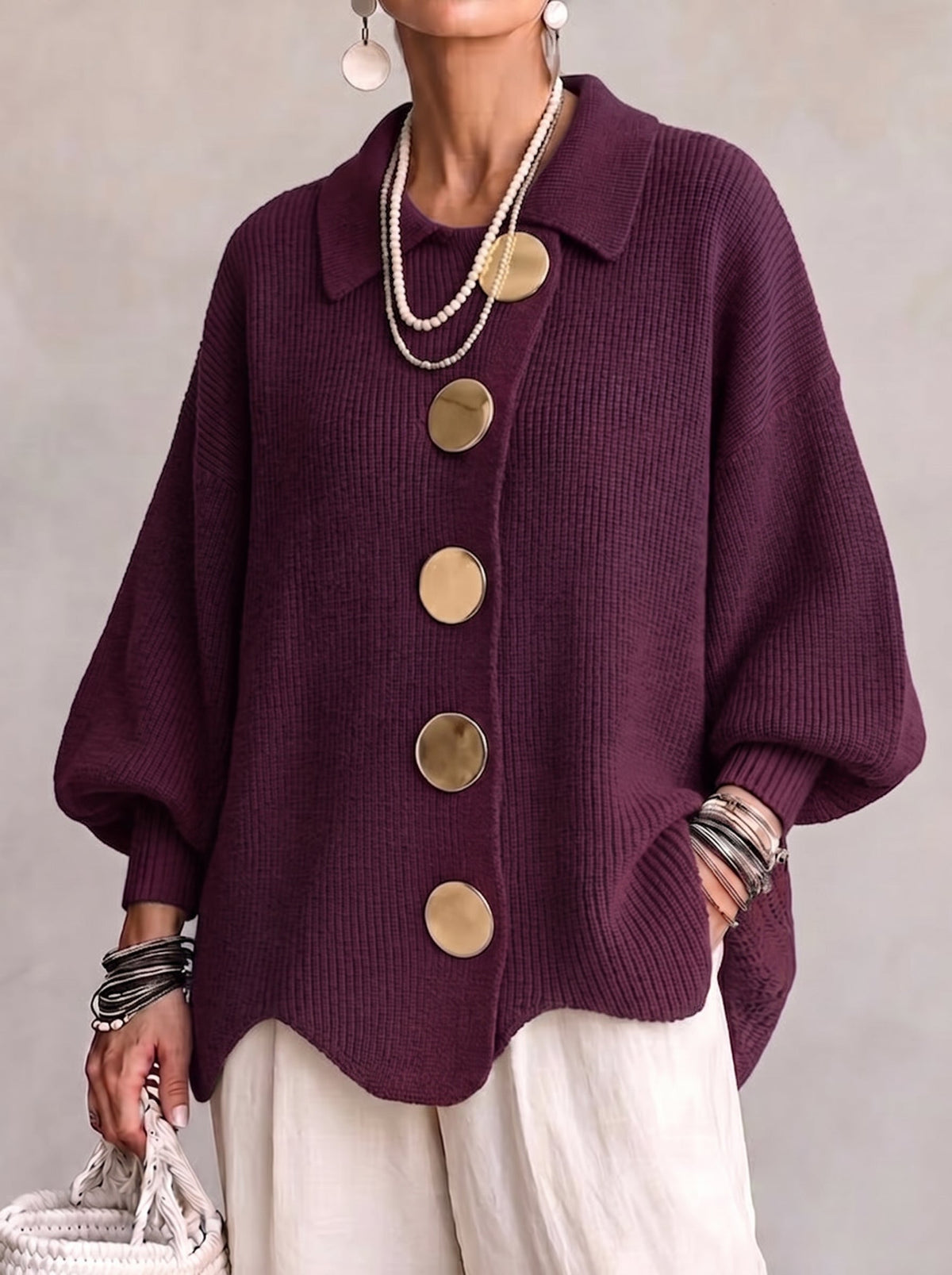 Corina - Collared Button Cardigan Oversized