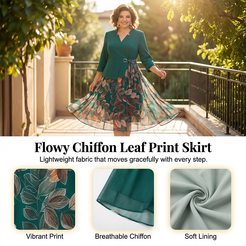 Elegant Faux Two-Piece Leaf Print Dress